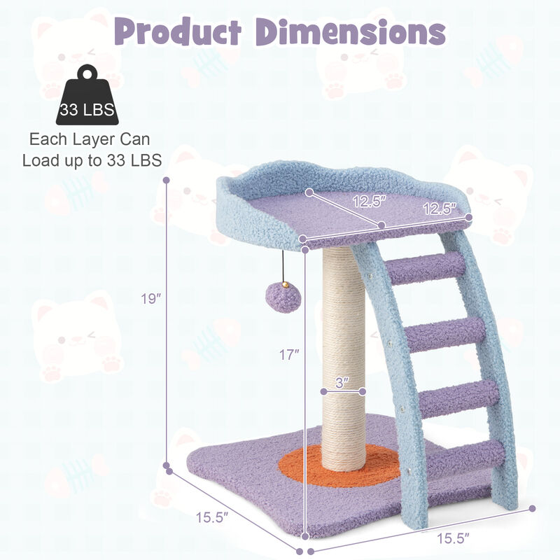 Mohair Plush Cat Tree with Ladder and Jingling Ball-Purple