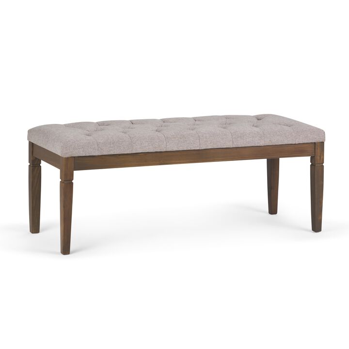 Waverly 48 inch Wide Traditional Rectangle Tufted Ottoman Bench in Cloud Grey Linen Look Fabric