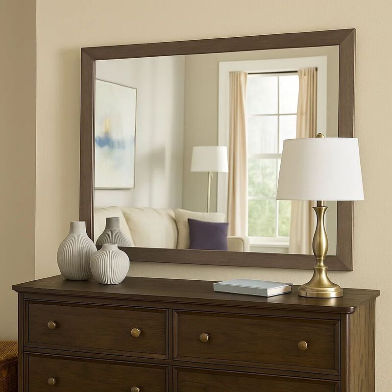 36 Inch Mirror with Rectangular Wooden Frame, Brown