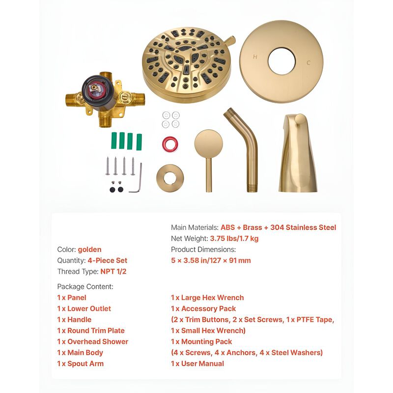 Complete Tub Shower Set with Rainfall Head, Handheld Spray and Tub Spout image number 2