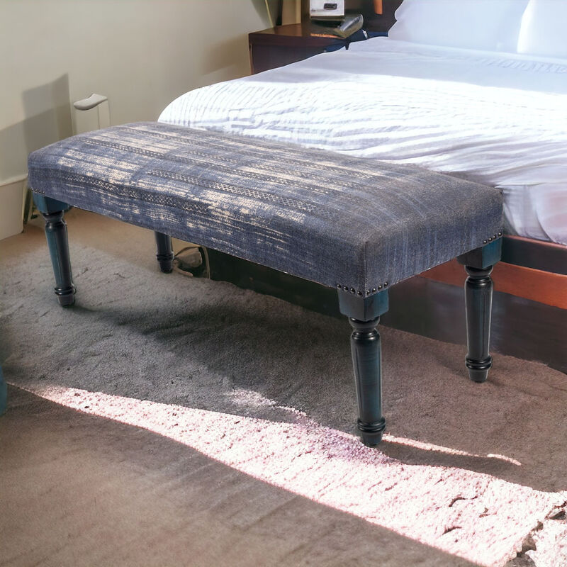 Versatile Upholstered Bench – Abstract Patterned Fabric Seat with Wooden Base