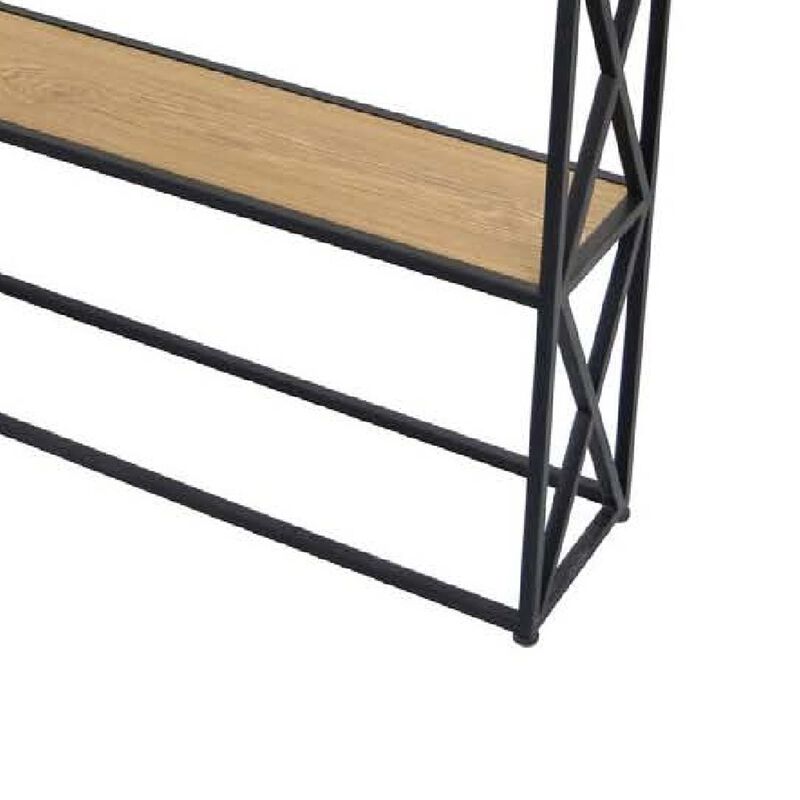 Lewy Plant Stand, X-Cross Sides, 4 Tier Wood Shelves, Black Metal