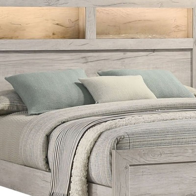 Queen Bedroom Set, White Wash, Black Wood, 3 Piece Set with 2 Nightstands image number 4