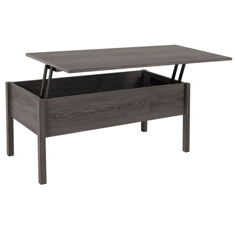 39" Modern Lift Top Coffee Table Desk With Hidden Storage Compartment for Living Room, Light Grey Woodgrain