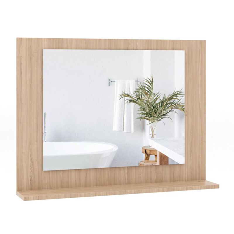 Hivvago Rectangle Bathroom Mirror with Shelf and Wood Frame