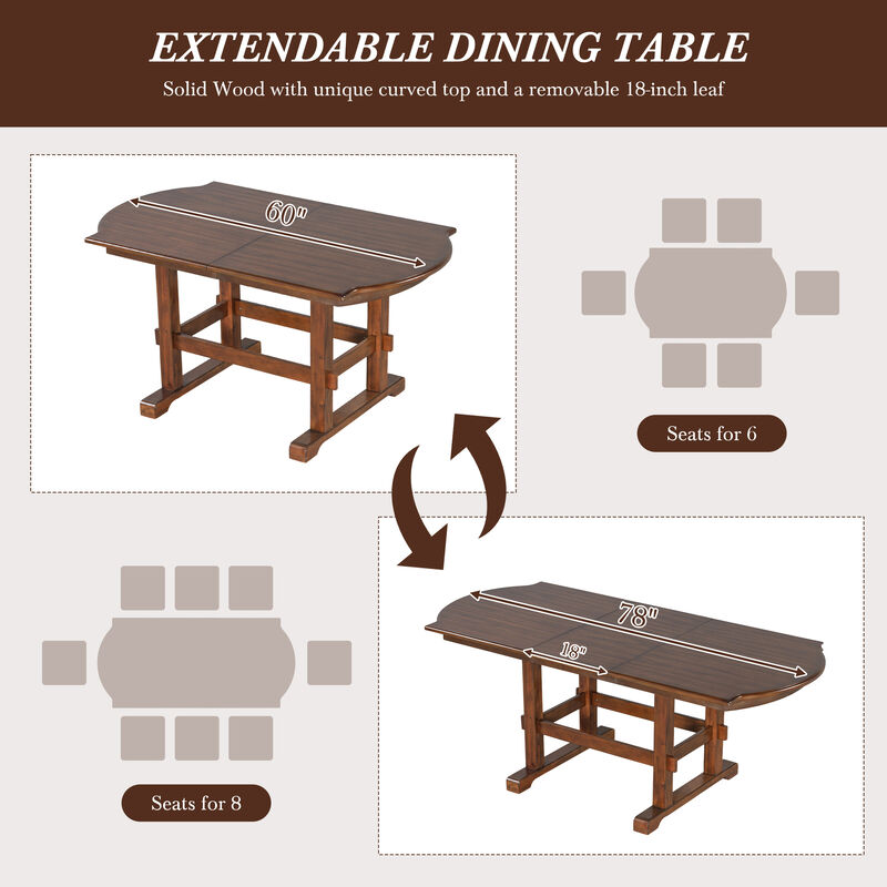 Merax 6 Pieces 78inch Extendable Wood Dining Table Set with Bench