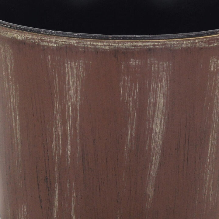 HomeRoots 7" Brown and Ivory Textural Tone On Tone Recycled Plastic Indoor Outdoor Round Pot Planter