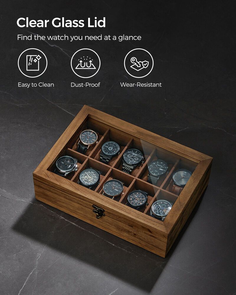 10-Slot Solid Wood Watch Box for Premium Timepiece Storage