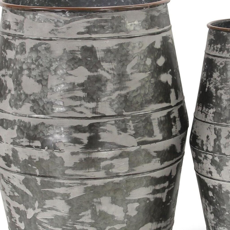 HomeRoots Set of Two Gray Galvanized Metal Cylinder Floor Vases image number 5