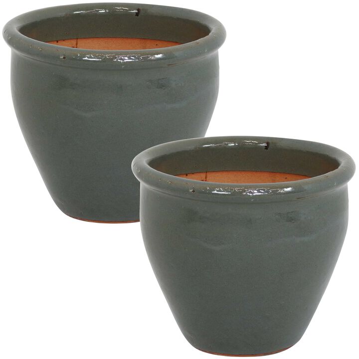 Sunnydaze Set of 2 Chalet Glazed Ceramic Planters - 9"