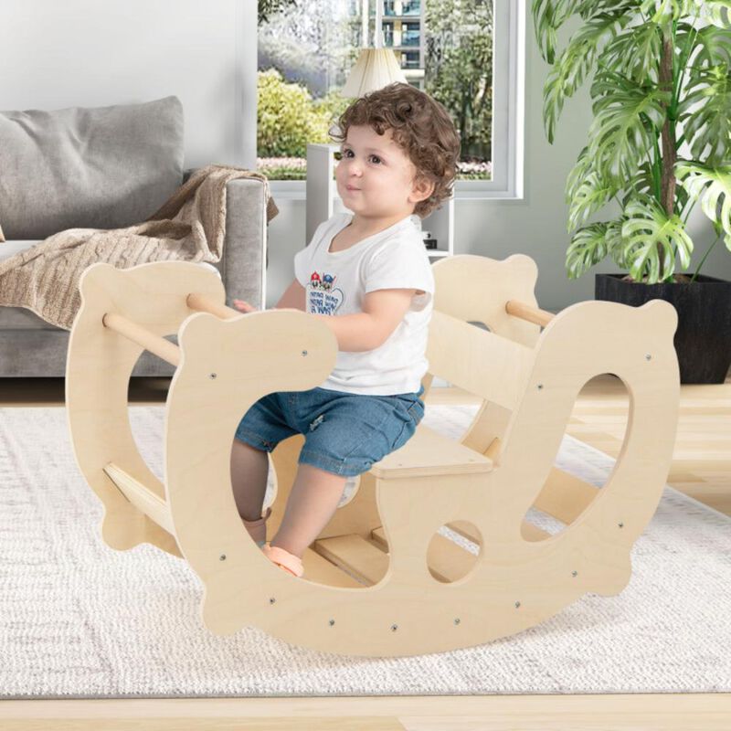 Hivvago 2-in-1 Rocking Horse Arch for Kids Montessori Climbing Toys with Arch Climber