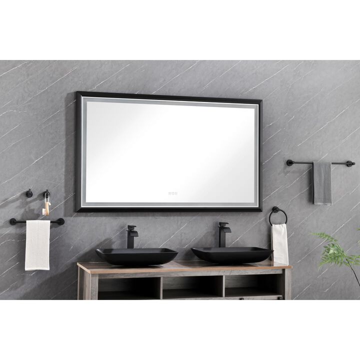 60in. W x 36in. H Oversized Rectangular Black Framed LED Mirror Anti-Fog Dimmable Wall Mount Bathroom Vanity Mirror Wall Mirror Kit For Gym And Dance Studio 36 X 60