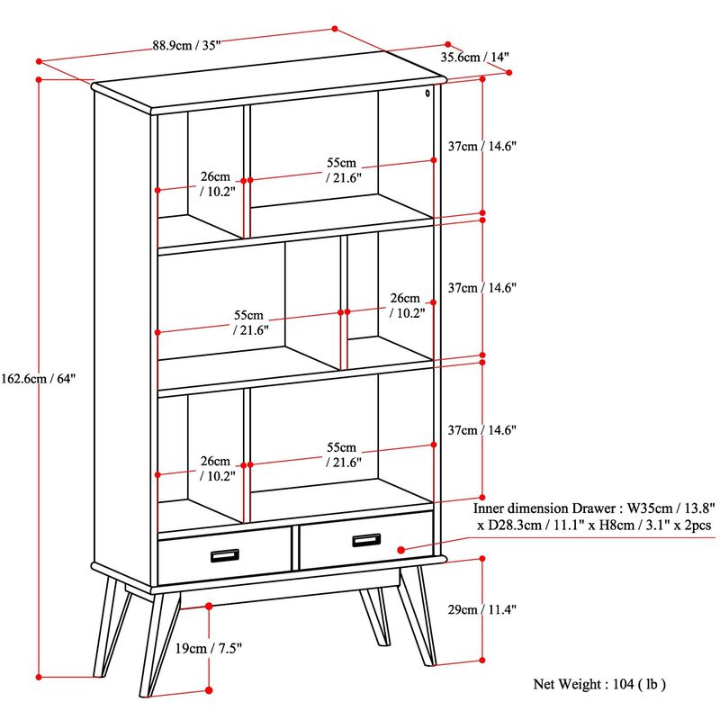 Tankib Mid Century Wide Bookcase image number 6