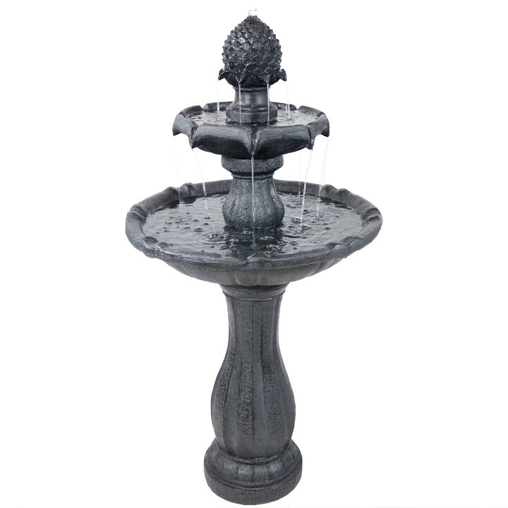 Sunnydaze Pineapple Outdoor 2-Tier Solar Fountain with Battery