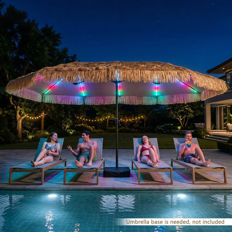 15 x 9 FT Solar Double Sided Umbrella with 144 Multicolor LED Lights 12 Modes and Durable 12 Ribs image number 1