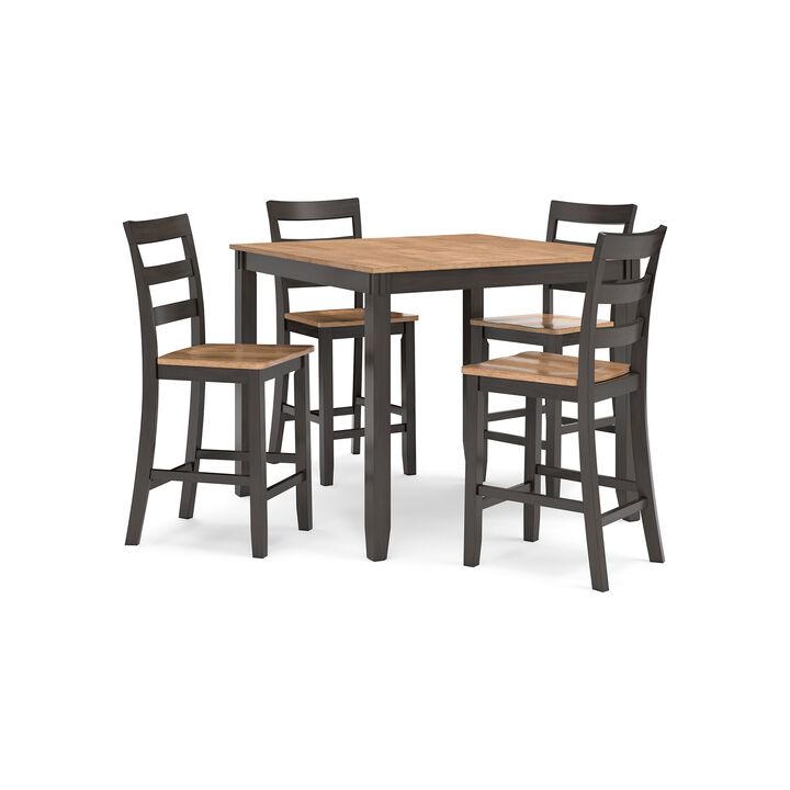 Gasy Counter Height Dining Table Set with 4 Ladderback Chairs, Brown - Benzara