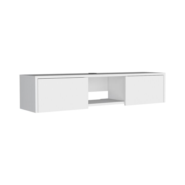 DEPOT E-SHOP Adel Floating TV Stand, Sleek Wall-Mounted Console with 2-Doors, White