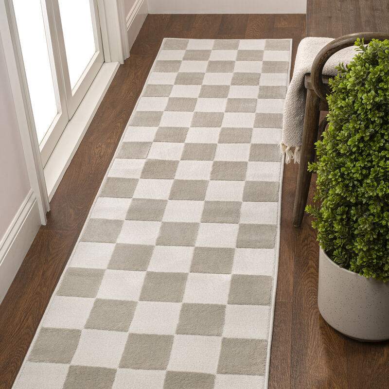 Thea Modern Geometric Checkerboard High-Low Area Rug.