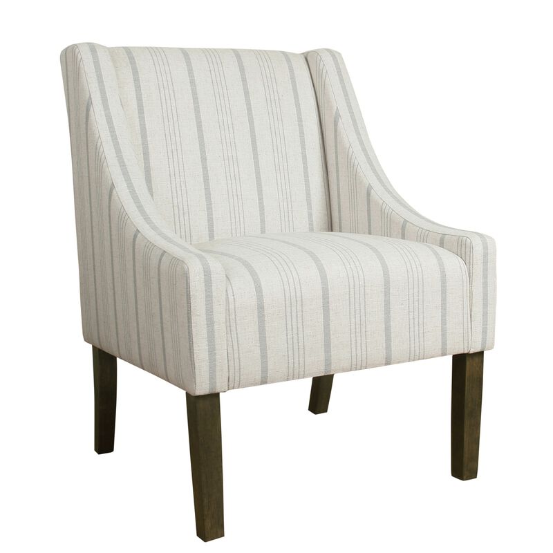 Fabric Upholstered Wooden Accent Chair with Stripe Pattern and Swooping Armrests, Multicolor-Benzara