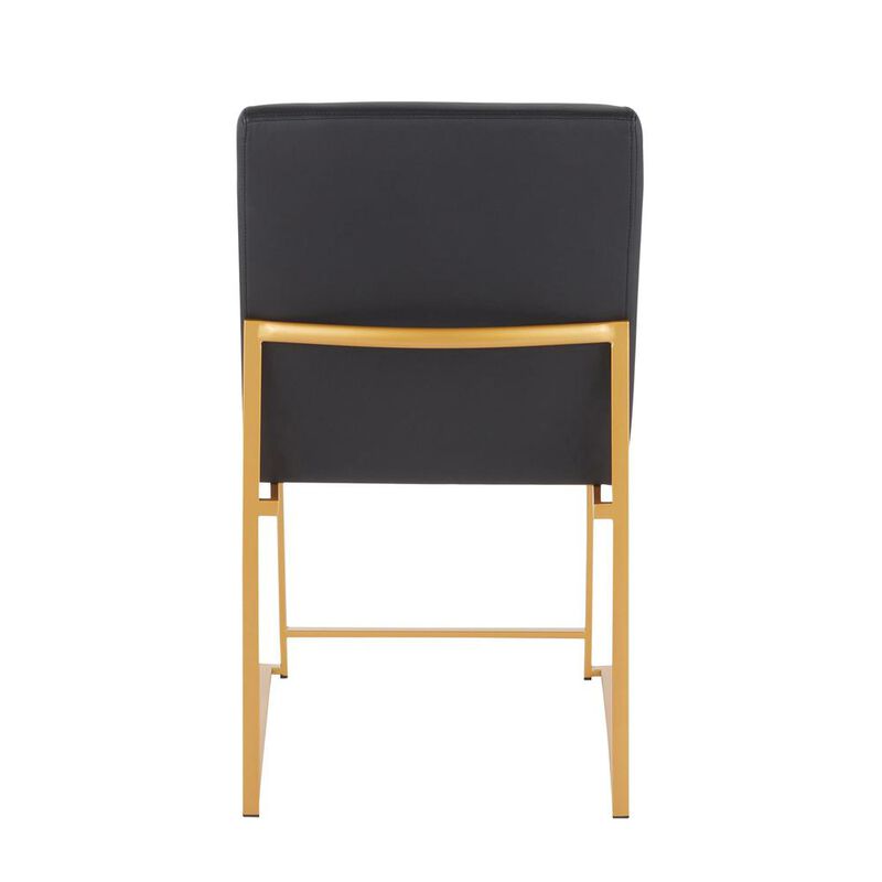 LumiSource Gold Metal, Black PU High Back Fuji Dining Chair - Set of 2