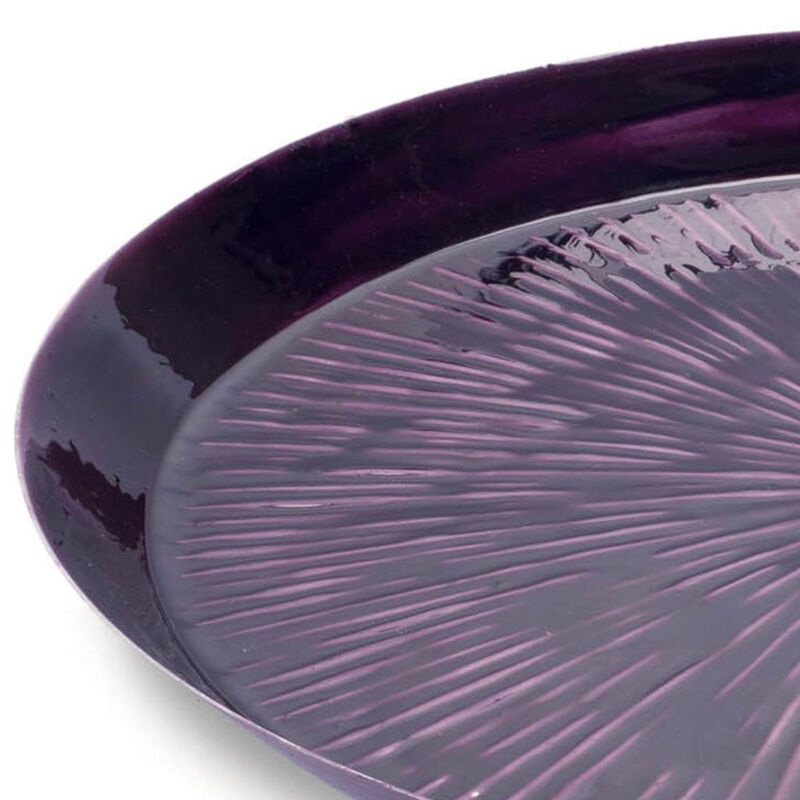 HomeRoots 14" Purple Metal Etched Round Serving Tray image number 3