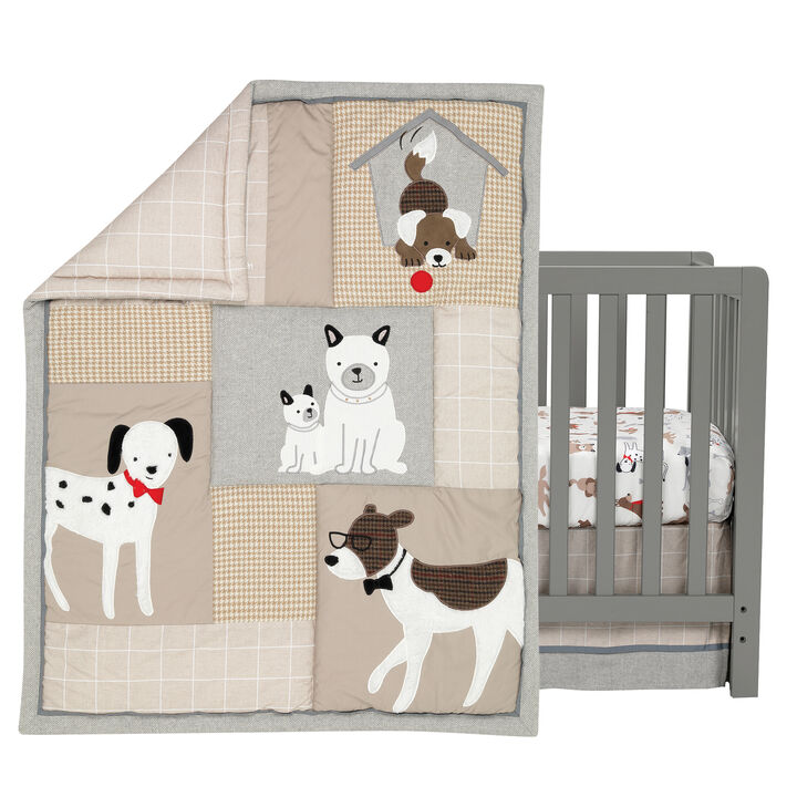 Lambs & Ivy Bow Wow Gray/Tan Dog/Puppy Nursery 3-Piece Baby Crib Bedding Set