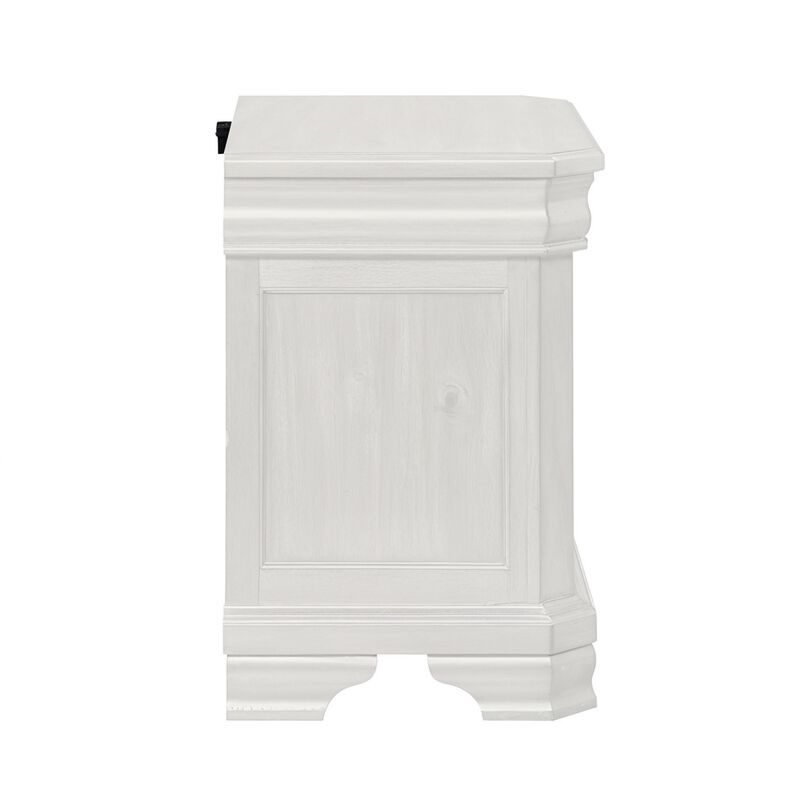 Lynda Nightstand, 2 Drawers Metal Handles, White Acacia Wood 27 Inch