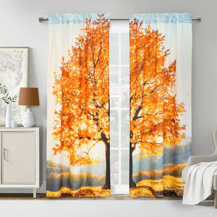 Habitat Photo Real Autumn Sensation Colorful Fall Tree Light Filtering Pole Top Curtain Panel Pair Each 38" x 84" Multicolor