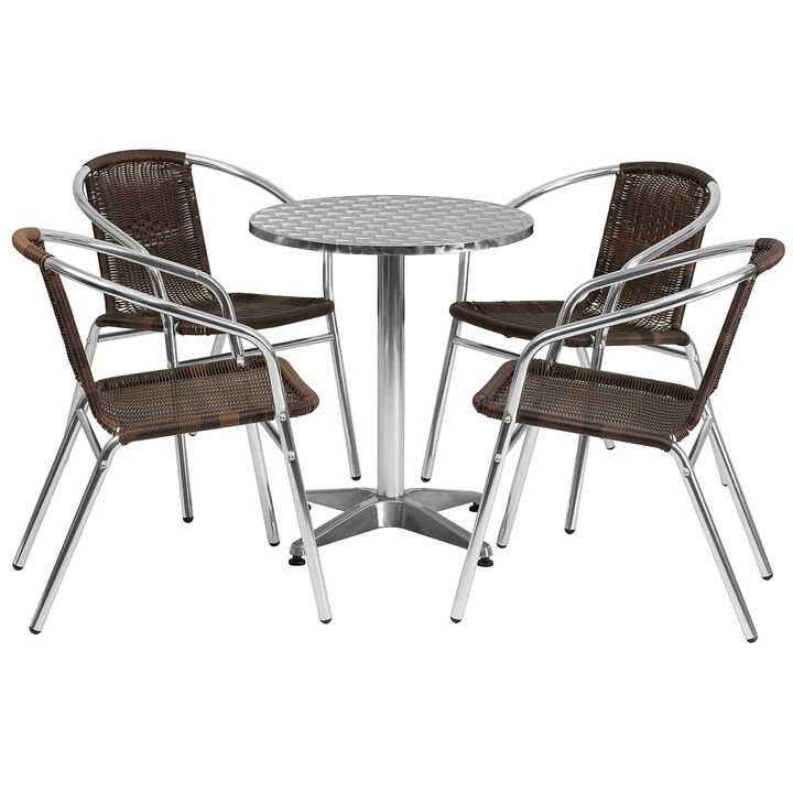 Flash Furniture Lila 23.5'' Round Aluminum Indoor-Outdoor Table Set with 4 Black Rattan Chairs
