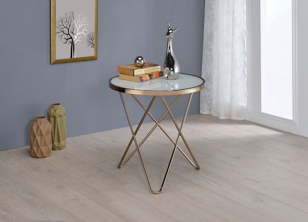 Homezia 22" X 22" X 22" Frosted Glass And Champagne End Table