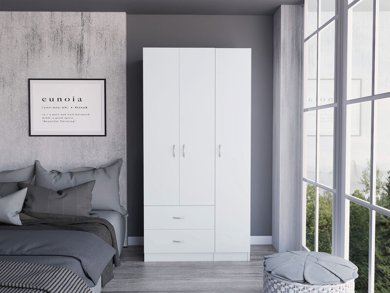 DEPOT E-SHOP Bosko 3 Doors Armoire, Two Drawers, Metal Rod