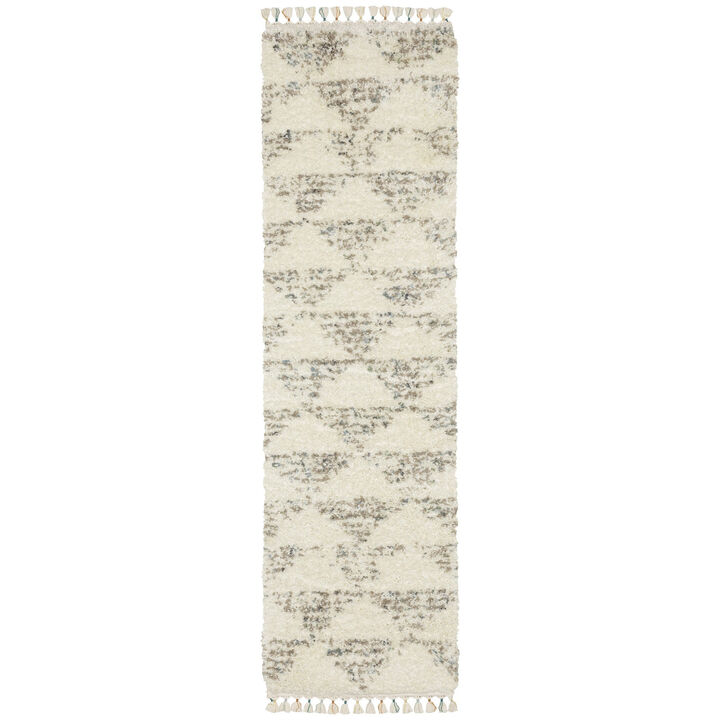 HomeRoots Geometric Shag Runner Rug With Fringe