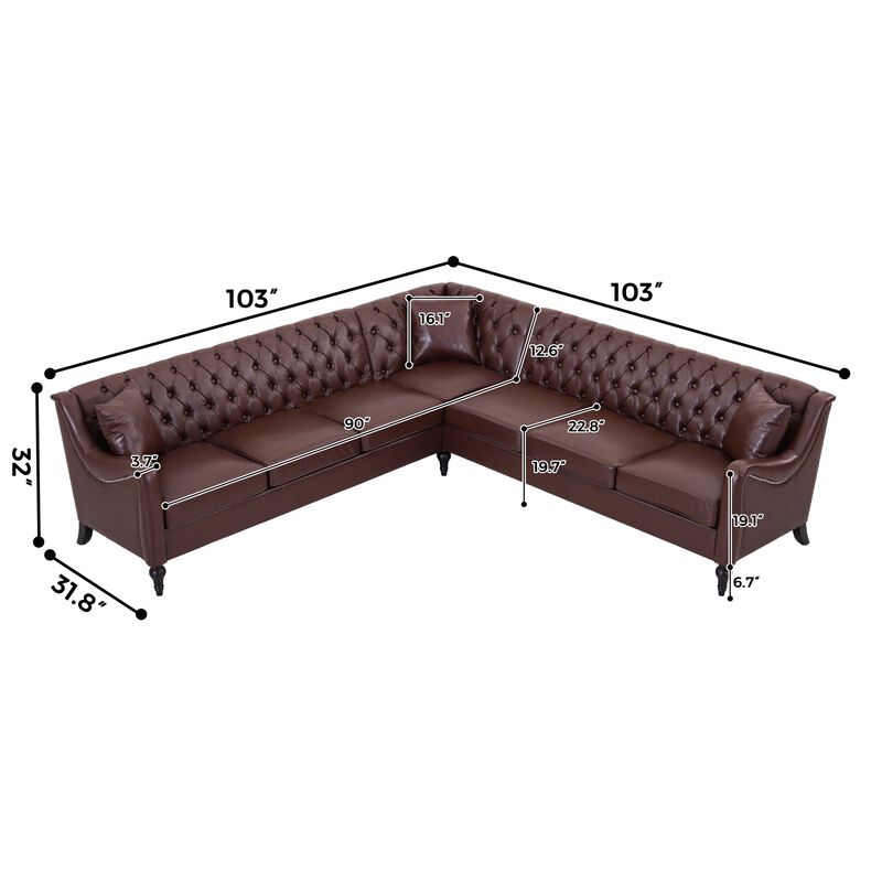 Welknu PU Leather L‑Shaped Sectional Sofa image number 9
