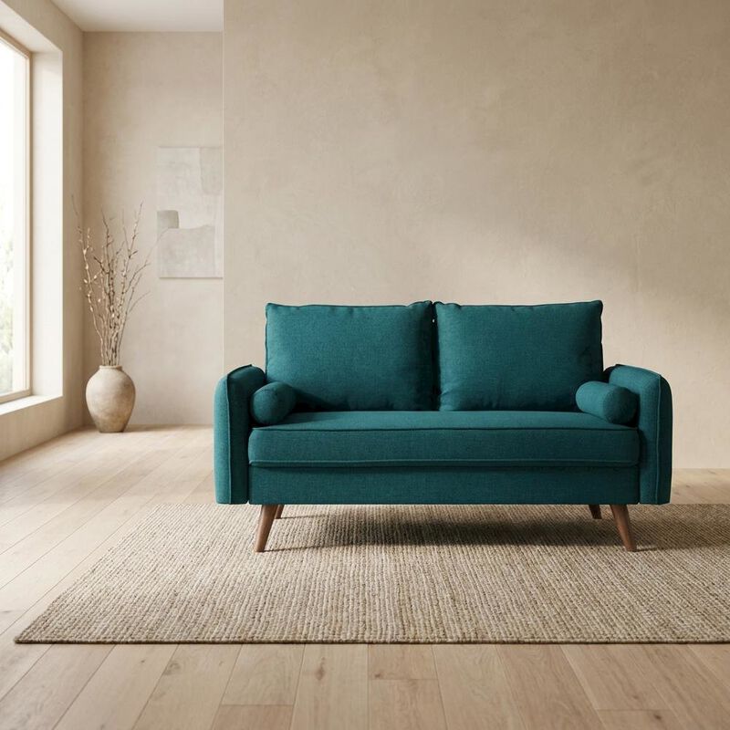 Fabric-Upholstered Small Loveseat Sofa for Bedroom and Living Room, Teal image number 4