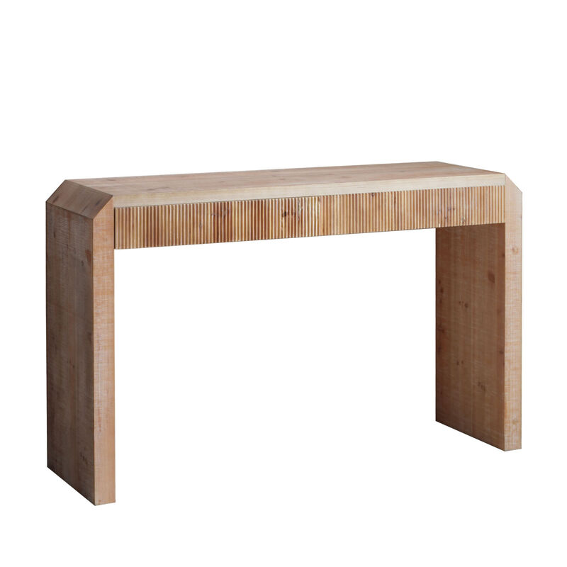 GOODSILO Rustic Wooden Console Table with Drawer Minimalist Design Ribbed Texture Natural Finish image number 5