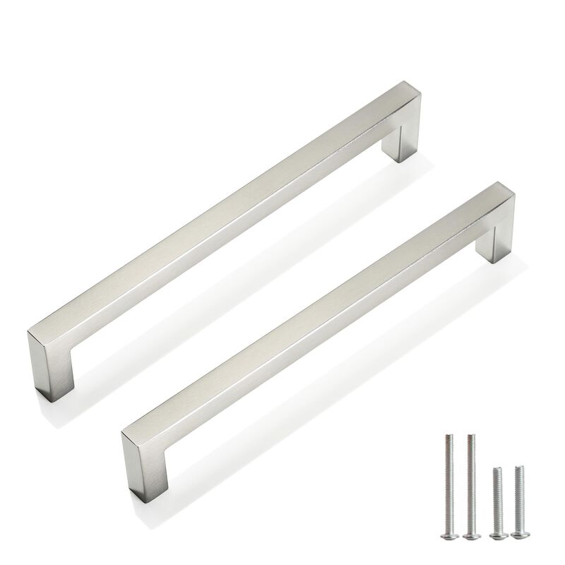 Redunest Cabinet Pulls Brushed Nickel Cabinet Handles Square Drawer Pulls, 2 Pack 7-1/2 Inch Stainless Steel Kitchen Door Cupboa
