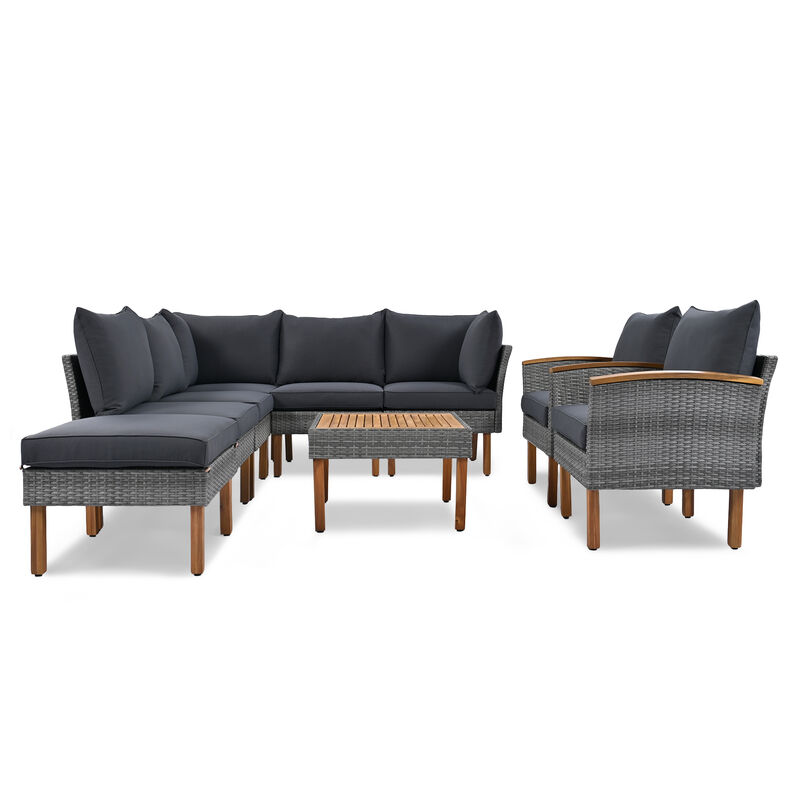 Whisen Patio Rattan Furniture Set, Outdoor Conversation Set with Coffee Table, Washable Cushion