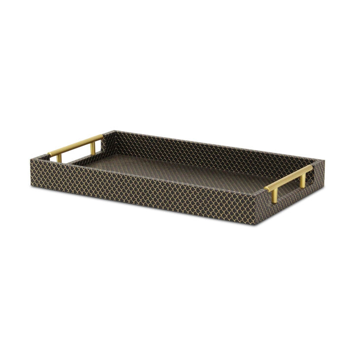 HomeRoots 16" Black And Gold Geometric Print Handmade Serving Tray