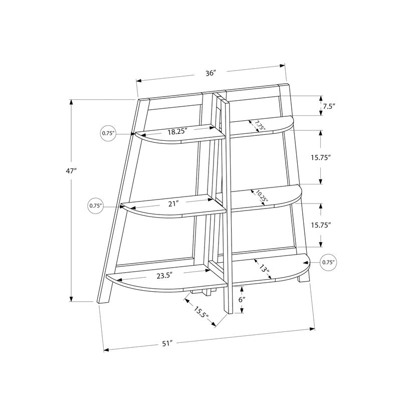 Monarch Specialties I 2428 Bookshelf, Bookcase, Etagere, 3 Tier, 48"H, Office, Bedroom, Laminate, Brown, Contemporary, Modern