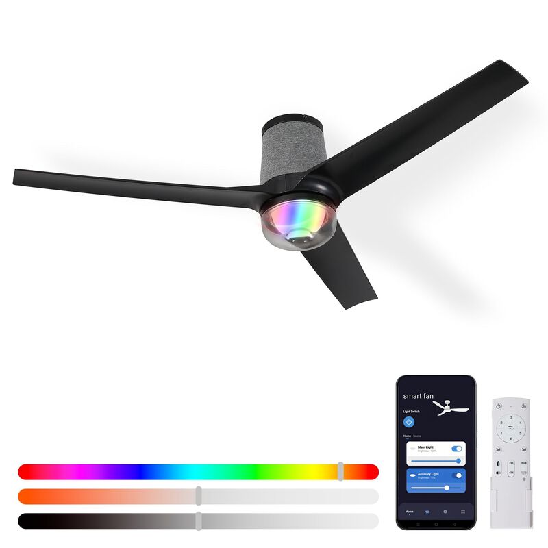 Flush Mount Ceiling Fan with Light and Remote, Smart RGB LED, Black image number 9