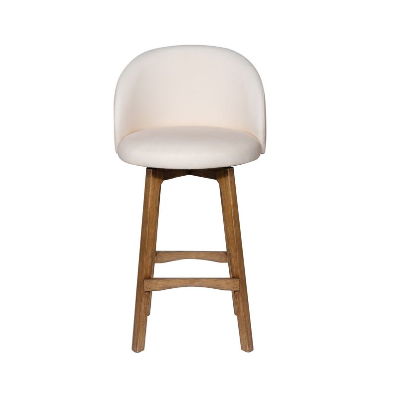 Gery Swivel Barstool Chair, Cream Fabric Seat with Natural Brown Legs image number 0