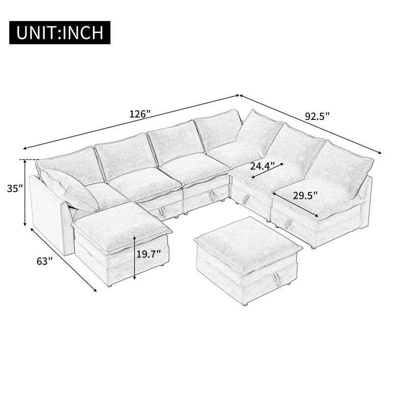 Merax  8-Piece Modular Sofa Bed with Storage - Convertible Sectional with Luxury Double Cushions
