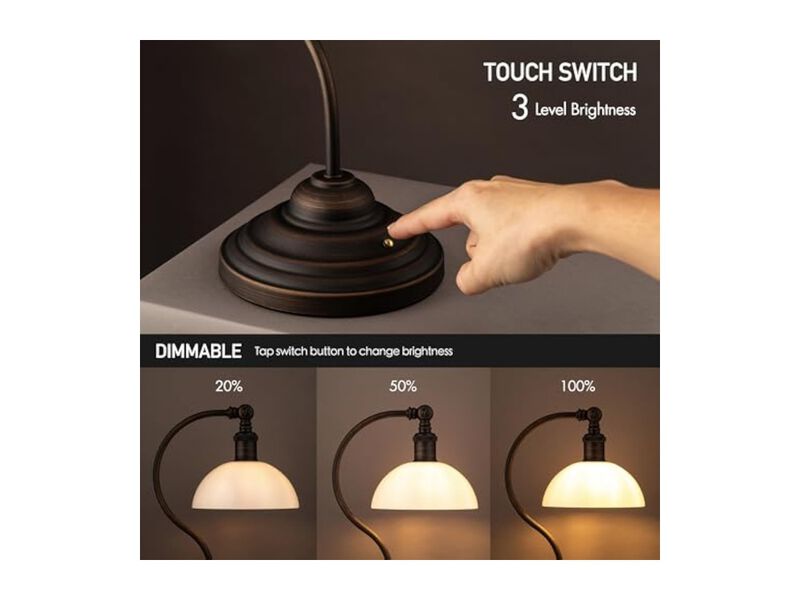 Rechargeable Cordless Battery Operated Glass Bronze Table Lamp For Bedroom White image number 1