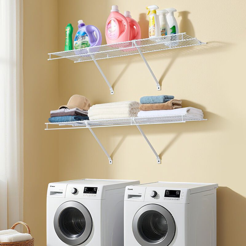 Set of 2 Wall Mounted Wire Shelves, Heavy Duty Carbon Steel Storage Rack image number 1
