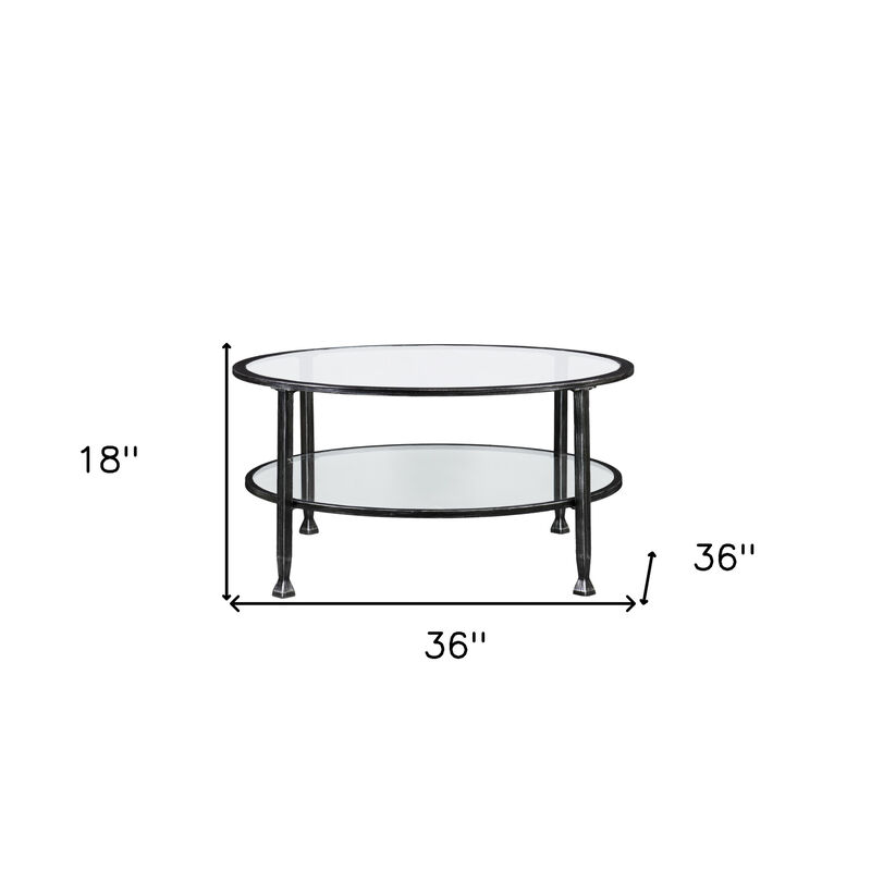 Hivvago 36 Inch Black Glass And Metal Round Coffee Table