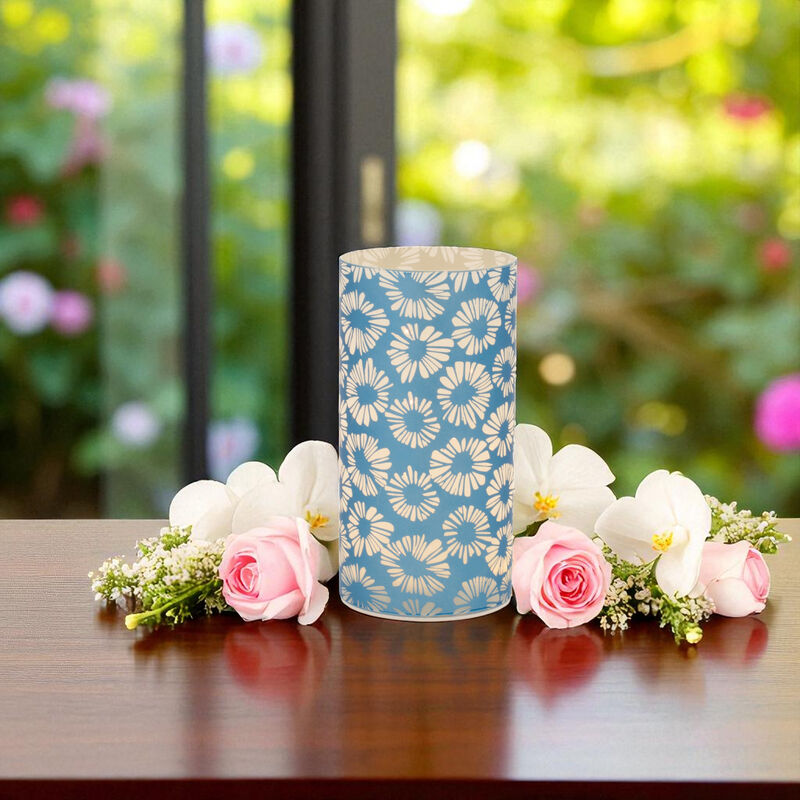 LED Frosted Glass Luminaries with Floral Design for Tabletop or Shelf Decor