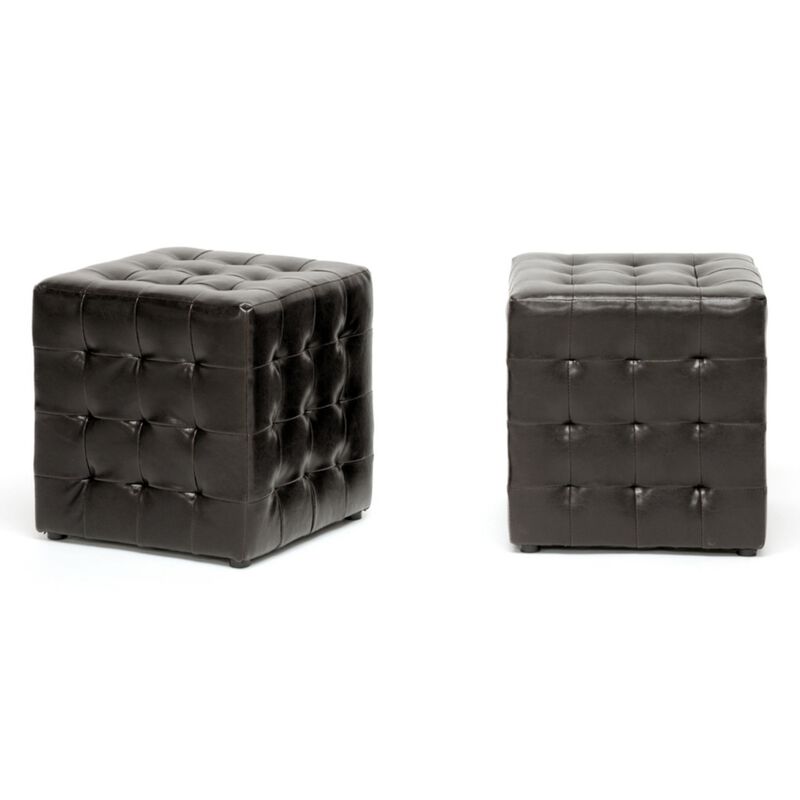 Siskal Dark Brown Modern Cube Ottoman (Set of 2)