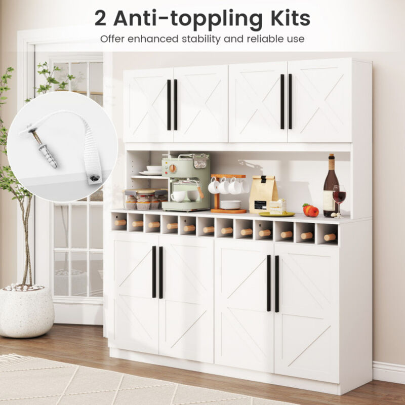 Farmhouse Kitchen Buffet Hutch 70" with 4 Cabinets and 2 Open Shelves image number 5