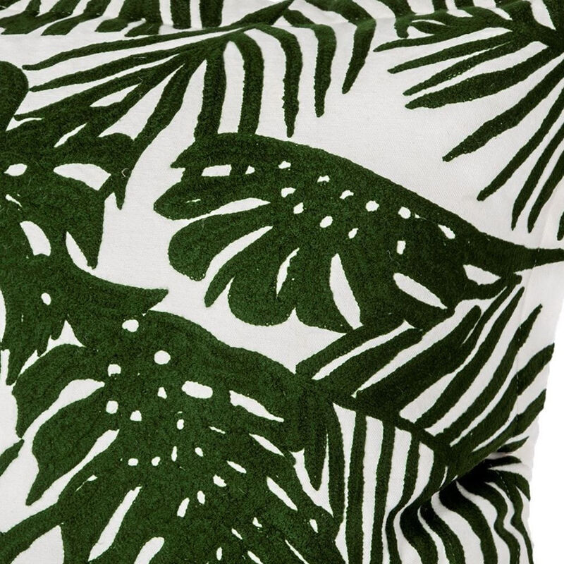 HomeRoots 20" Green And White Tropical Botanical Linen Throw Pillow Cover with Embroidery image number 2