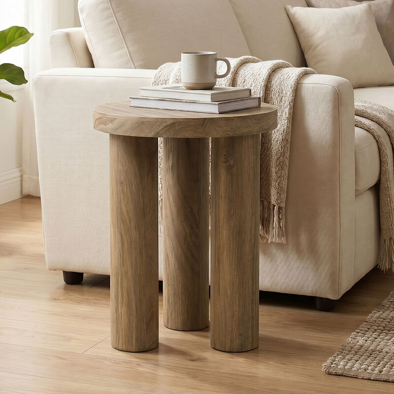 19" Round Wood Side Table with Three Pillar Leg image number 1